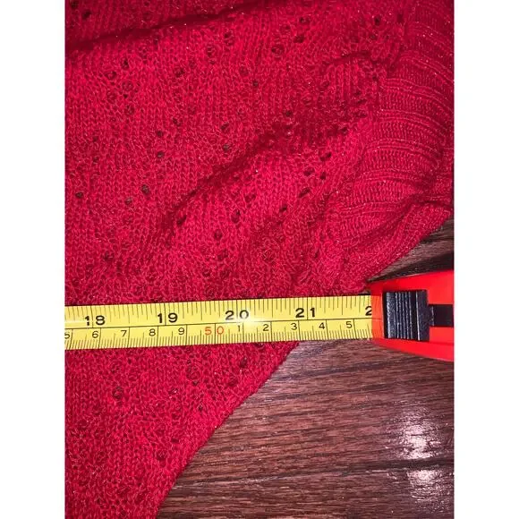 Rue21 Red Y2K Open Knit Batwing Sweater Top Women’s Medium Metallic Dolman - Picture 3 of 5
